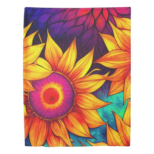 Elegant Colorful Sunflower Flower Power Artwork |  Duvet Cover (Front)