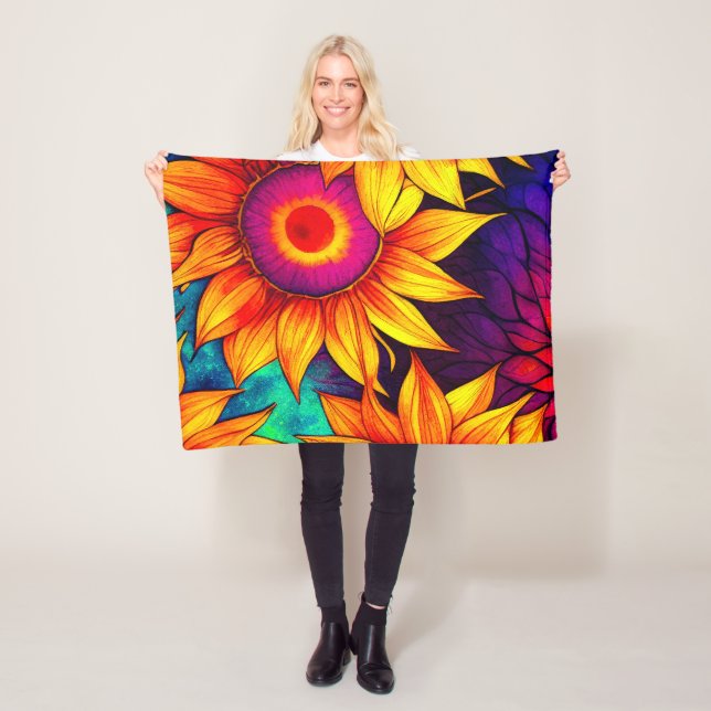 Elegant Colorful Sunflower Flower Power Artwork |  Fleece Blanket (In Situ)