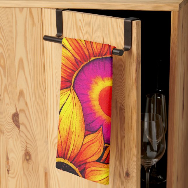 Elegant Colorful Sunflower Flower Power Artwork |  Kitchen Towel (Thirds Fold)