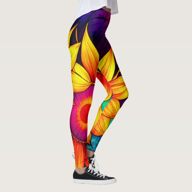 Elegant Colorful Sunflower Flower Power Artwork |  Leggings (Right)