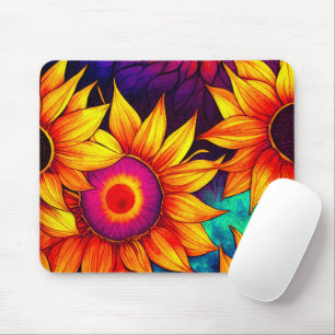 Elegant Colorful Sunflower Flower Power Artwork Mouse Pad