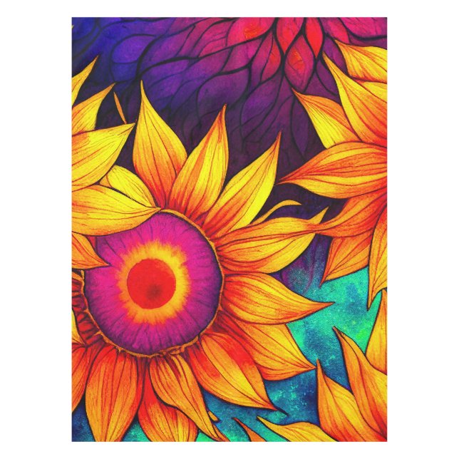 Elegant Colorful Sunflower Flower Power Artwork |  Tablecloth (Front)