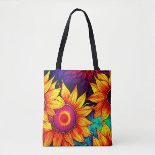 Elegant Colorful Sunflower Flower Power Artwork Tote Bag