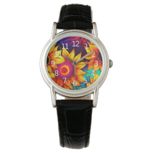 Elegant Colorful Sunflower Flower Power Artwork Watch