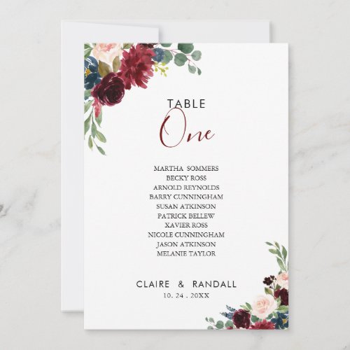 Elegant Colorful Table Number 1 Seating Chart