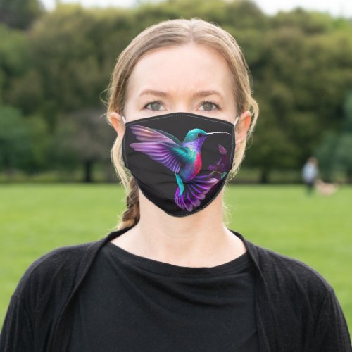 Elegant Colorful Teal Purple Hummingbird Artwork  Adult Cloth Face Mask