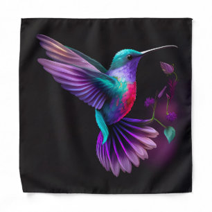 Elegant Colorful Teal Purple Hummingbird Artwork Bandana