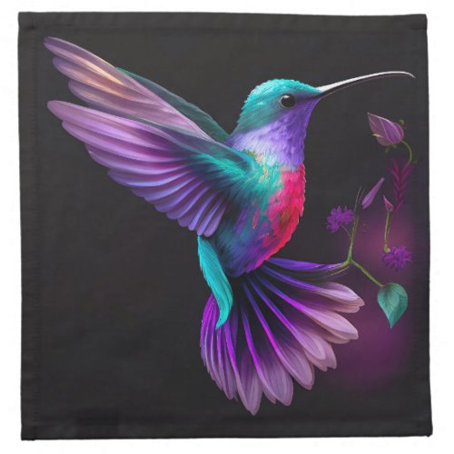 Elegant Colorful Teal Purple Hummingbird Artwork  Cloth Napkin