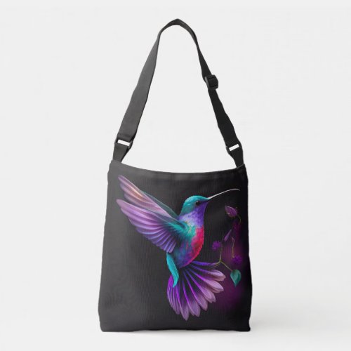 Elegant Colorful Teal Purple Hummingbird Artwork  Crossbody Bag
