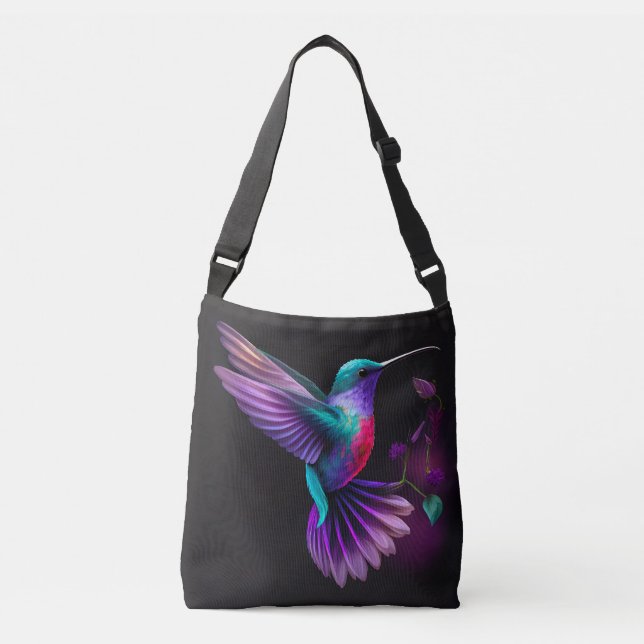 Elegant Colorful Teal Purple Hummingbird Artwork | Crossbody Bag (Front)