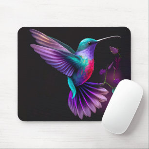 Elegant Colorful Teal Purple Hummingbird Artwork Mouse Pad