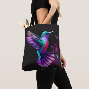 Elegant Colorful Teal Purple Hummingbird Artwork Tote Bag