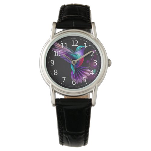 Elegant Colorful Teal Purple Hummingbird Artwork  Watch