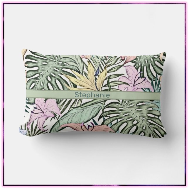 Elegant Colorful Tropical Floral Lumbar Pillow (Creator Uploaded)