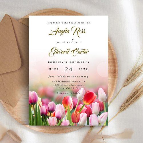 Elegant Colorful Tulip Florals Wedding Invitation