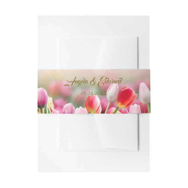 Elegant Colorful Tulip Florals Wedding Invitation Belly Band (Front Example)