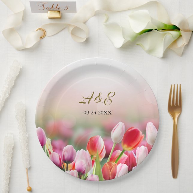 Elegant Colorful Tulip Florals Wedding  Paper Plates (Wedding)