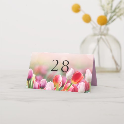 Elegant Colorful Tulip Florals Wedding  Place Card