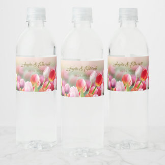 Elegant Colorful Tulip Florals Wedding Water Bottle Label