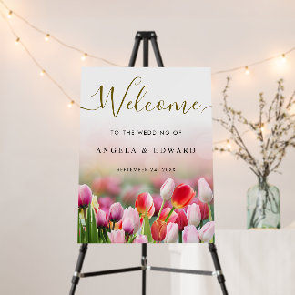 Elegant Colorful Tulip Florals Wedding Welcome Foam Board