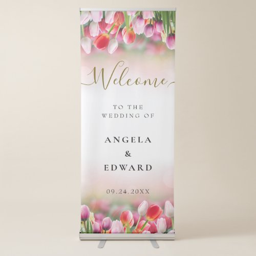 Elegant Colorful Tulip Florals Wedding Welcome  Retractable Banner