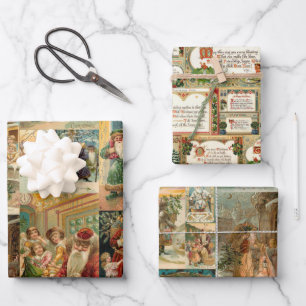 Elegant Colorful Victorian Christmas Card Collage Wrapping Paper Sheets