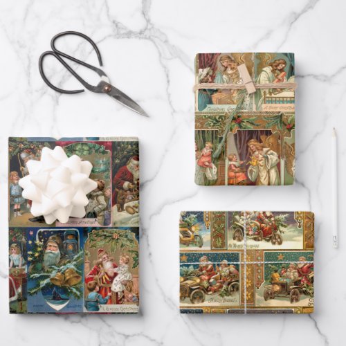 Elegant Colorful Victorian Gold Angels  Santas Wrapping Paper Sheets