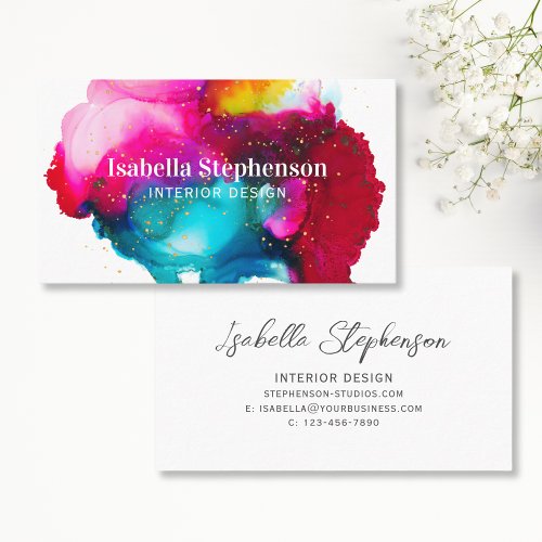 Elegant Colorful Watercolor Abstract Splash Business Card