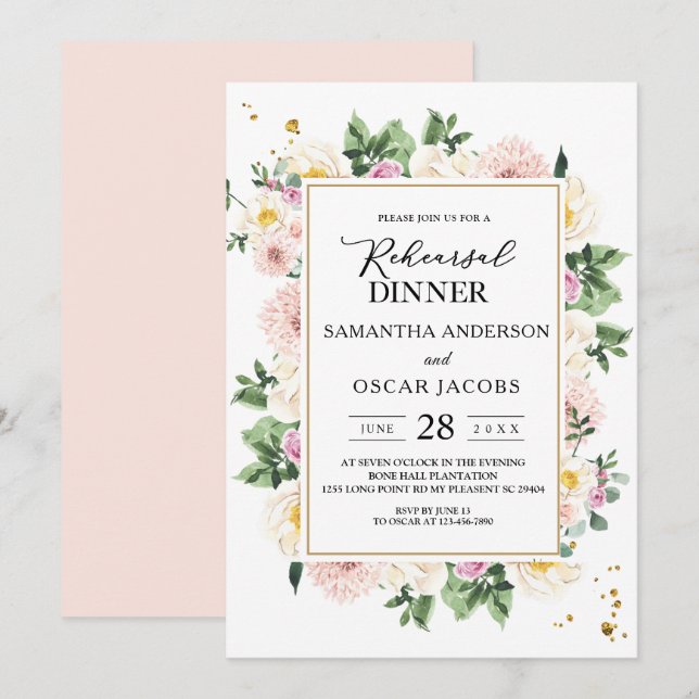Elegant Colorful Watercolor Beauty Floral Frame  Invitation (Front/Back)