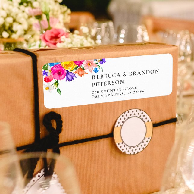 Elegant Colorful Watercolor Floral wedding address Label (Creator Uploaded)