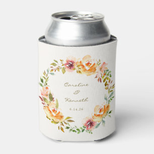 Elegant Colorful Watercolor Floral Wedding Custom  Can Cooler