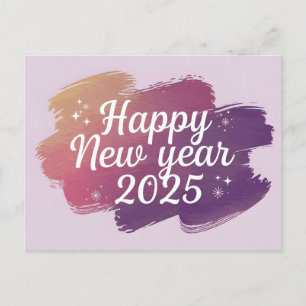 Elegant Colorful Watercolor Happy New Year 2025 Holiday Postcard