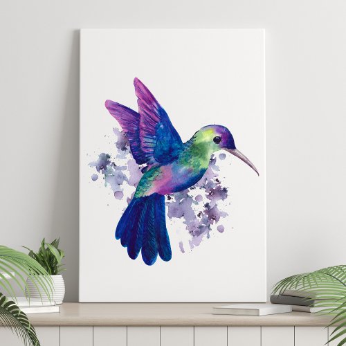 Elegant Colorful Watercolor Hummingbird  Faux Canvas Print