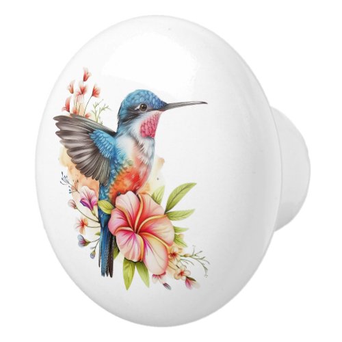 Elegant Colorful Watercolor Hummingbird Furniture Ceramic Knob