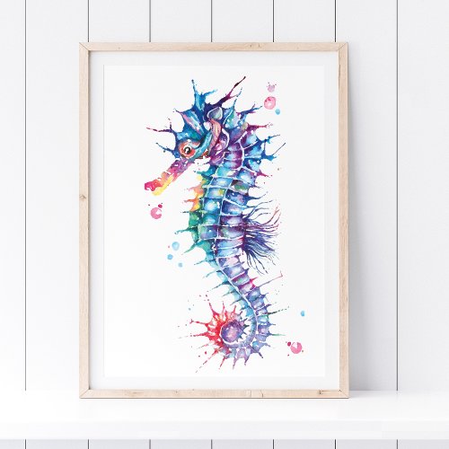 Elegant Colorful Watercolor Seahorse  Poster