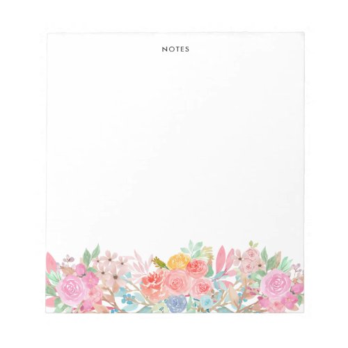 Elegant Colorful Watercolor Spring Blooms Floral Notepad