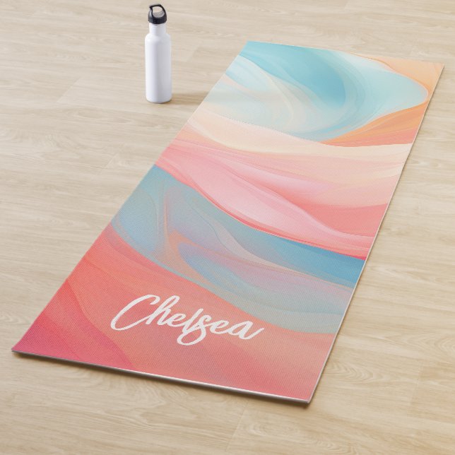 Elegant Colorful Waves Calligraphy Script Name Yoga Mat (In Situ)
