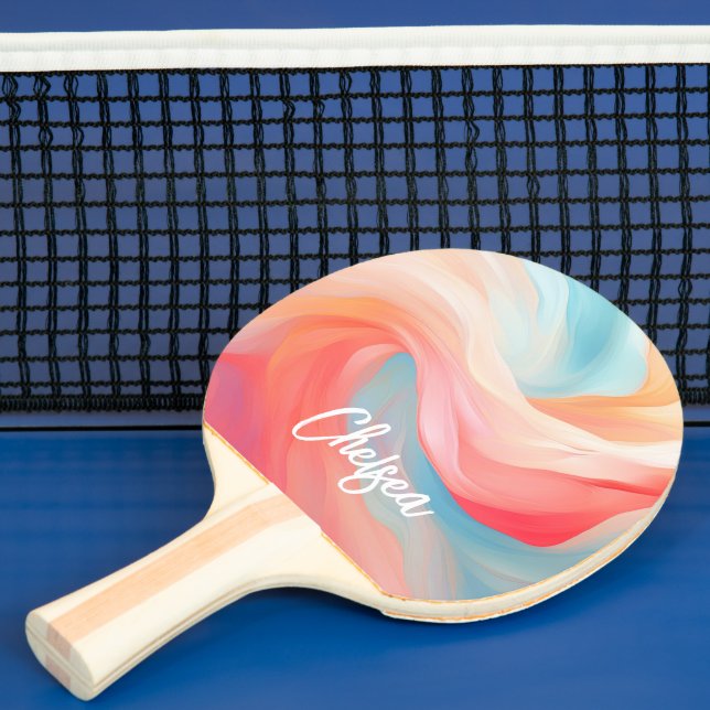 Elegant Colorful Waves Script Name Ping Pong Paddle (Insitu)