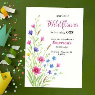 Elegant Colorful Wildflower 1st Birthday Party Invitation