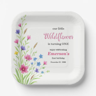 Elegant Colorful Wildflower 1st Birthday Party Paper Plates