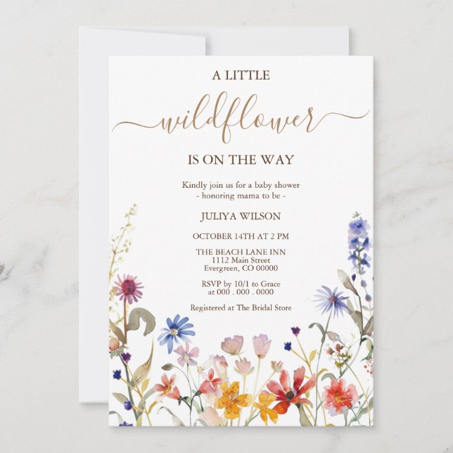 Elegant colorful wildflower baby shower invitation (Front)