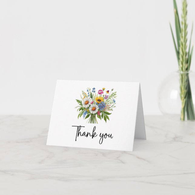 Elegant Colorful Wildflower Bouquet Thank You Card (Front)