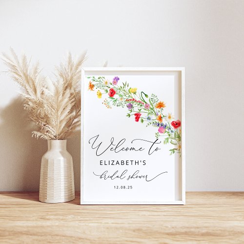 Elegant colorful wildflower bridal shower welcome poster