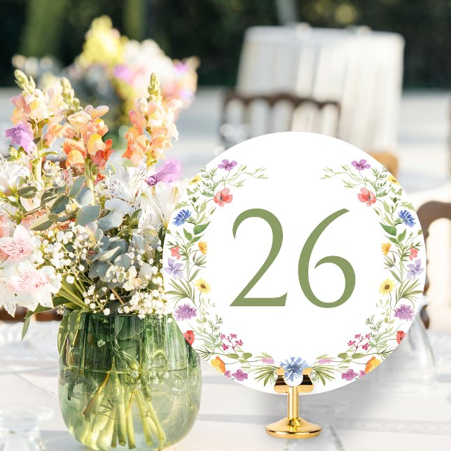 Elegant Colorful Wildflower Circle Table Number (Creator Uploaded)