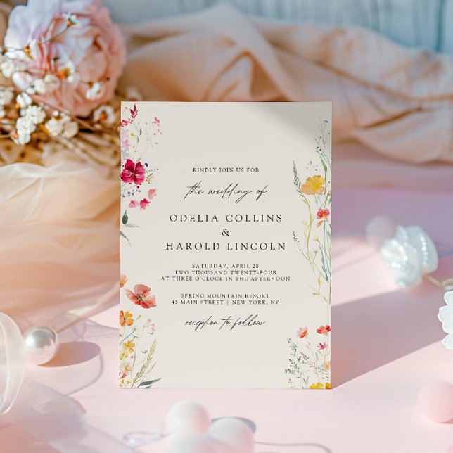 Elegant Colorful Wildflower Cream Wedding Invitation (Creator Uploaded)