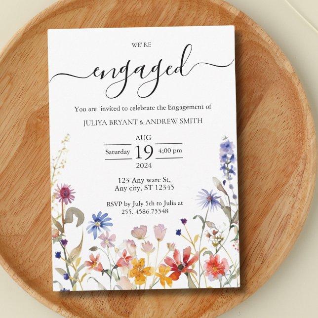 Elegant colorful wildflower engagement party invitation (Creator Uploaded)
