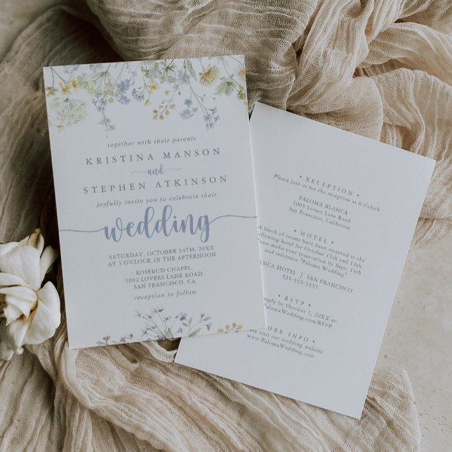 Elegant Colorful Wildflower Front & Back Wedding  Invitation (Creator Uploaded)