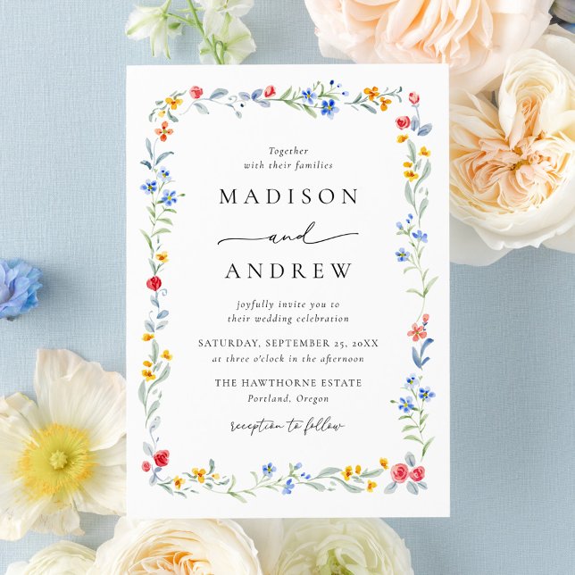 Elegant Colorful Wildflower Meadow Wedding Invitation (Creator Uploaded)