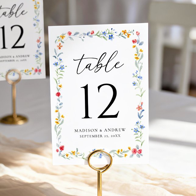 Elegant Colorful Wildflower Meadow Wedding Table Number (Creator Uploaded)