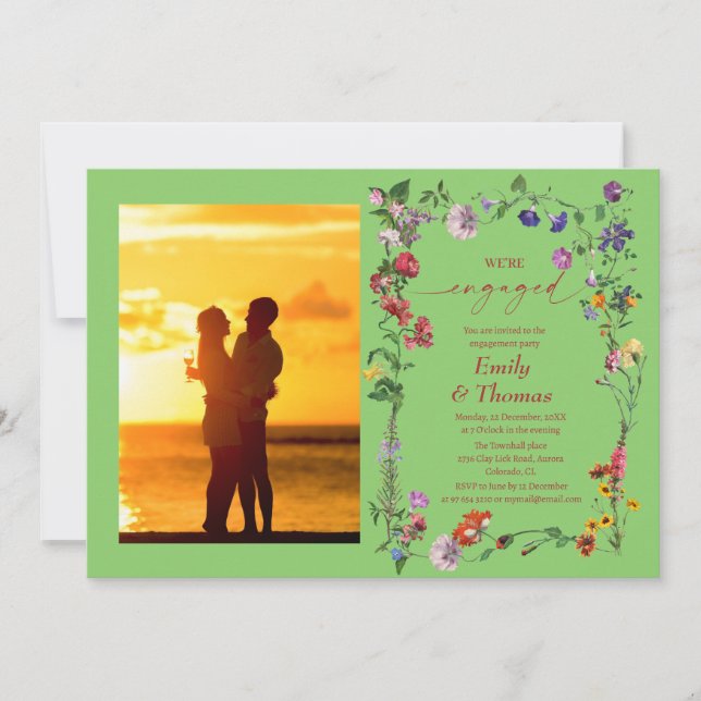 elegant colorful wildflower wedding engagement invitation (Front)